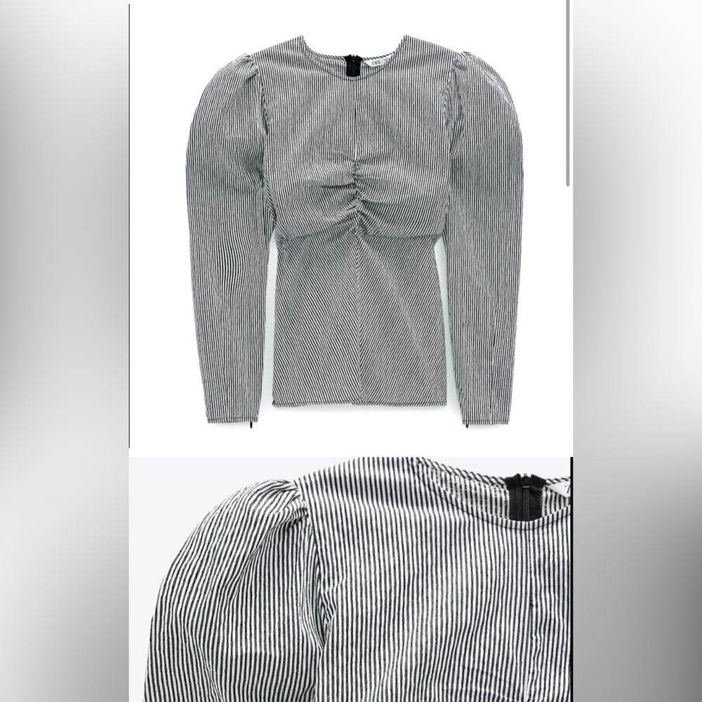 ZARA Black White Striped Poplin Blouse Top Size Small
